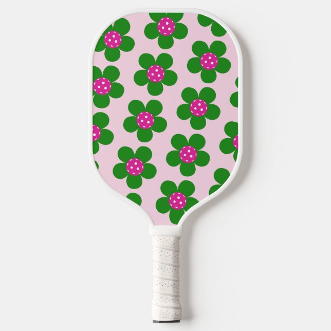 Raquette De Pickleball Rose + Vert fleurs de preppy mignonette girly (Recto)
