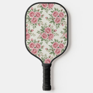 Raquette De Pickleball Roses à l'aquarelle rose vintage motif floral sans