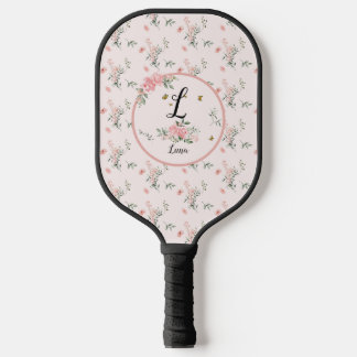 Raquette De Pickleball Roses roses élégants aquarelle avec papillons