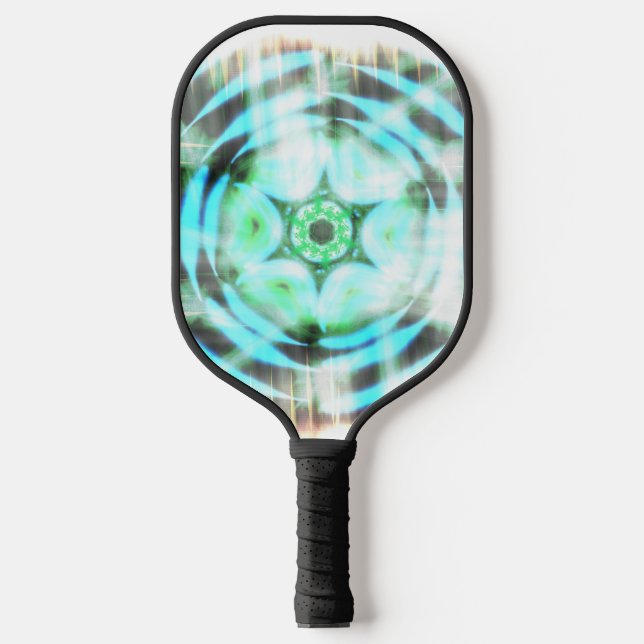 Raquette De Pickleball Roue Turquoise brillante sur Abstrait noir (Recto)
