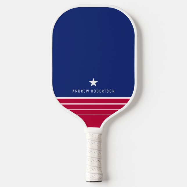 Raquette De Pickleball Rouge blanc et bleu étoile en bande Nom personnali (Recto)