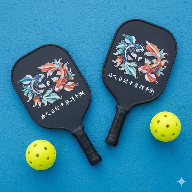 Raquette De Pickleball Rouge et bleu Koi Prospérité Yin Yang (Stunning Yin-Yang Red and Blue Koi in Zen Pond Pickleball Paddle Cover Photo)