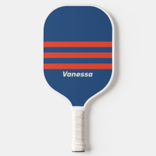 Raquette De Pickleball Rouge et Bleu Rétro avec Rayures sur Trois Bandes 