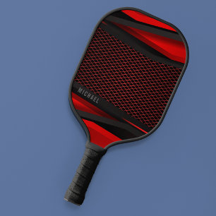 Raquette De Pickleball Rouge et noir élégant Ajouter Personnalisé Nom du