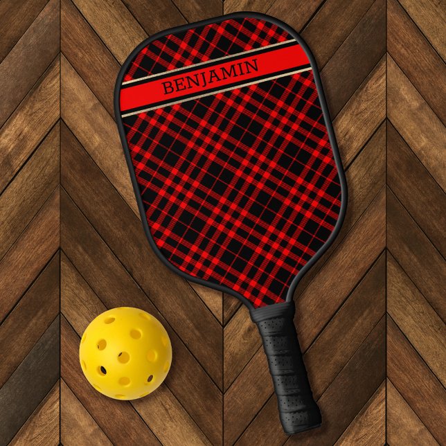 Raquette De Pickleball Rouge et noir Plaid Motif Nom Moderne Personnalisé (Créateur téléchargé)
