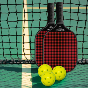 Raquette De Pickleball Rouge noir Buffalo Plaid Check Motif Texte personn