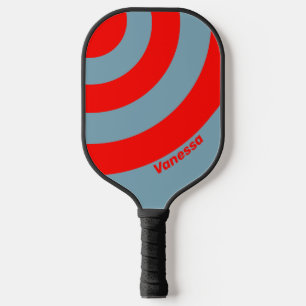 Raquette De Pickleball Rouge rétro mer Rouge trois cercles avec nom
