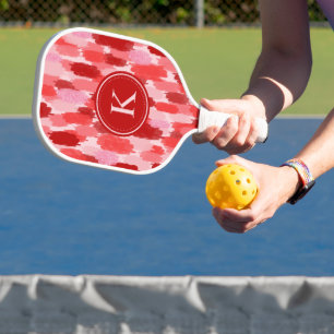 Raquette De Pickleball Rouge rose Abstrait brosses Motif Monogramme