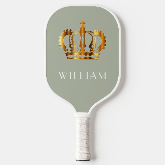 Raquette De Pickleball Royal Faux Gold Crown Sage Green Nom Customisé (Recto)