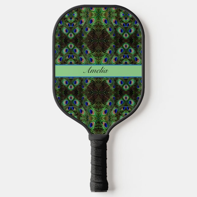 Raquette De Pickleball Royal Plumage - Luxe Peacock Motif en plumes (Recto)