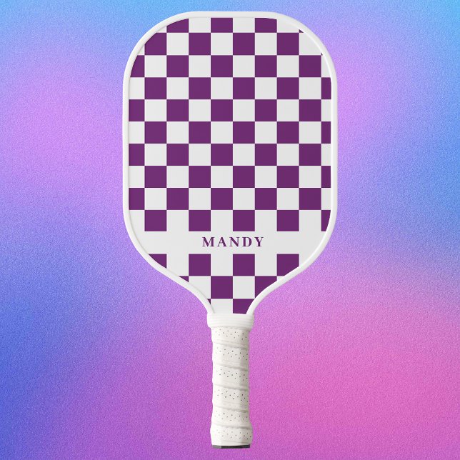 Raquette De Pickleball Royal Purple Checkerboard Custom Name (Royal Purple Checkerboard Custom Name Pickleball Paddle)