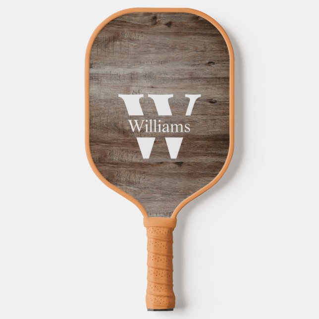 Raquette De Pickleball Rustic Wood Nom de famille Monogramme (Recto)