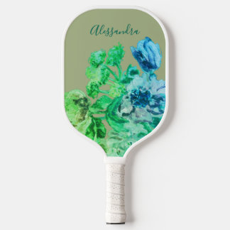 Raquette De Pickleball Sage Green Blue Custom Floral Watercolor Bouquet