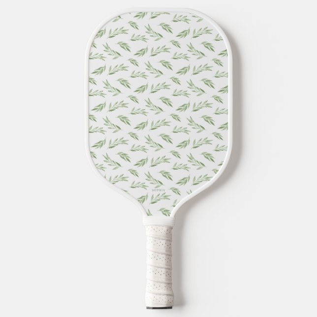 Raquette De Pickleball Sage Green Spring Feuilles Nom personnalisé (Recto)