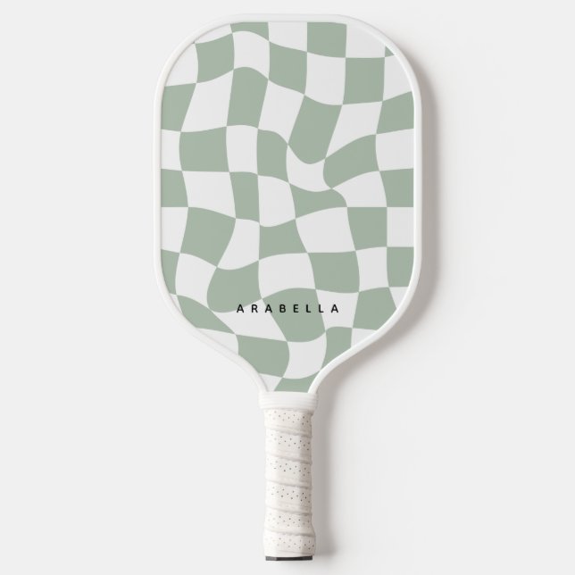 Raquette De Pickleball Sage Green Warped Checkerboard Pickleball Paddle (Recto)