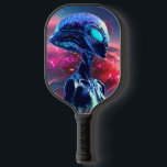 Raquette De Pickleball Sagesse Alien Psychédélique Scifi Art<br><div class="desc">Portrait futuriste de la Sagesse Alien regardant loin sur l'espace profond. Peinture d'Art numérique Copyright BluedarkArt TheChameleonArt.</div>