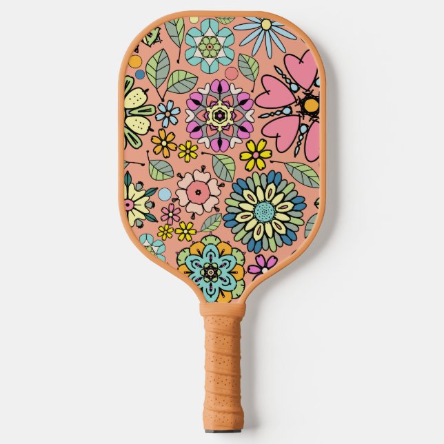 Raquette De Pickleball Saison Printemps Retro Couleurs Fleurs Motif sans  (Recto)