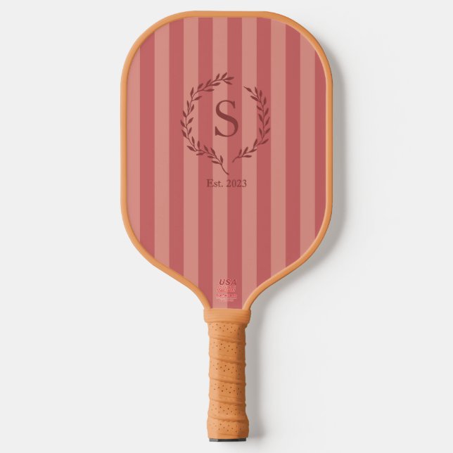 Raquette De Pickleball Salmon Stripes Monogram Est Year Preppy Pickleball (Recto)