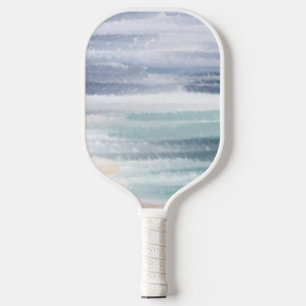 Raquette De Pickleball Sandy Beach Ocean Waves Ciel nuageux Abstrait