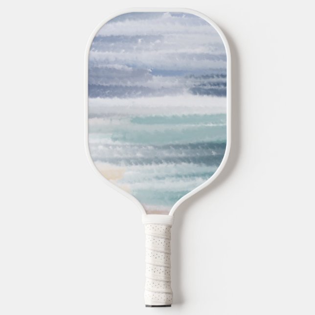 Raquette De Pickleball Sandy Beach Ocean Waves Ciel nuageux Abstrait (Recto)