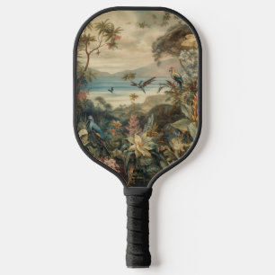 Raquette De Pickleball Scène botanique vintage oiseaux fleurs au paradis