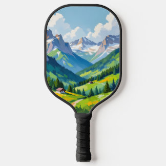 Raquette De Pickleball Scenic Alpine Landscape – Lush Valley and Snow