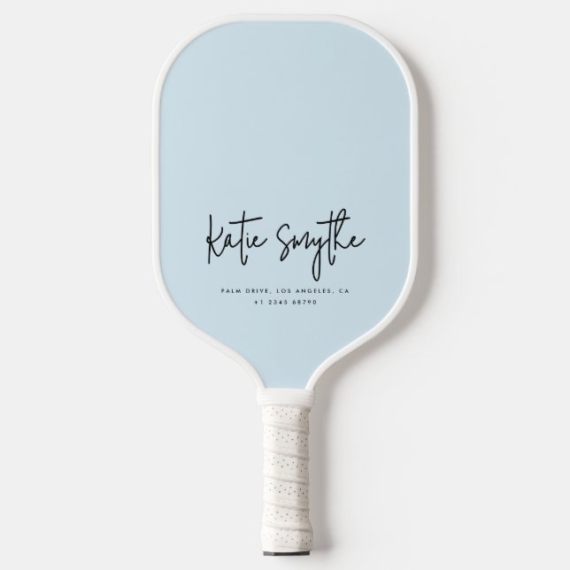 Raquette De Pickleball Script Calligraphie Nom Minimaliste Chic Bleu (Recto)