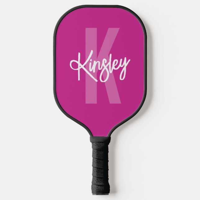 Raquette De Pickleball Script de pinceau monogramme rose (Recto)