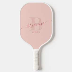 Raquette De Pickleball Script de signature rose pâle Rustique initial