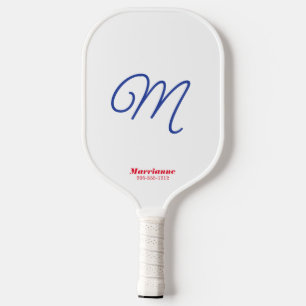 Raquette De Pickleball Script Initial Elegant Rouge Blanc Bleu Personnali