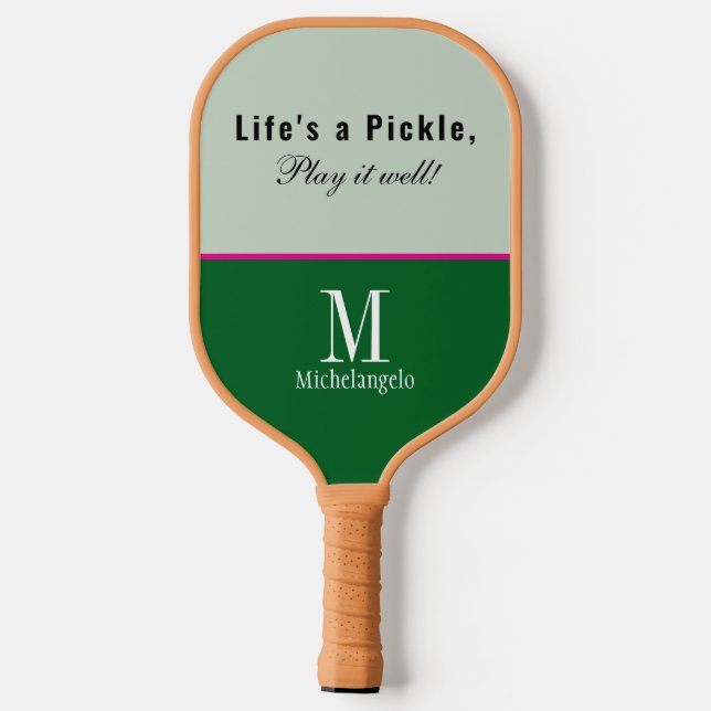 Raquette De Pickleball Script Monogramme moderne Élégante Forêt verte (Verso)
