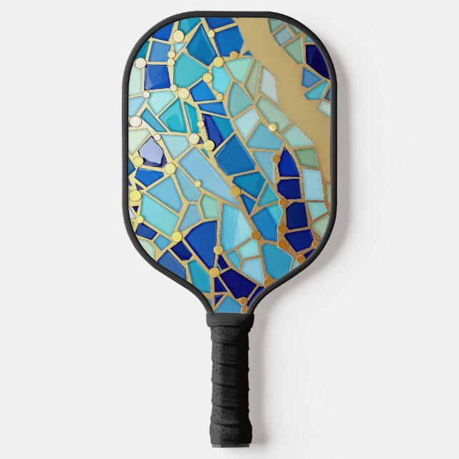 Raquette De Pickleball Sea of Waves Blue and Gold Mosaic Fine Art (Recto)