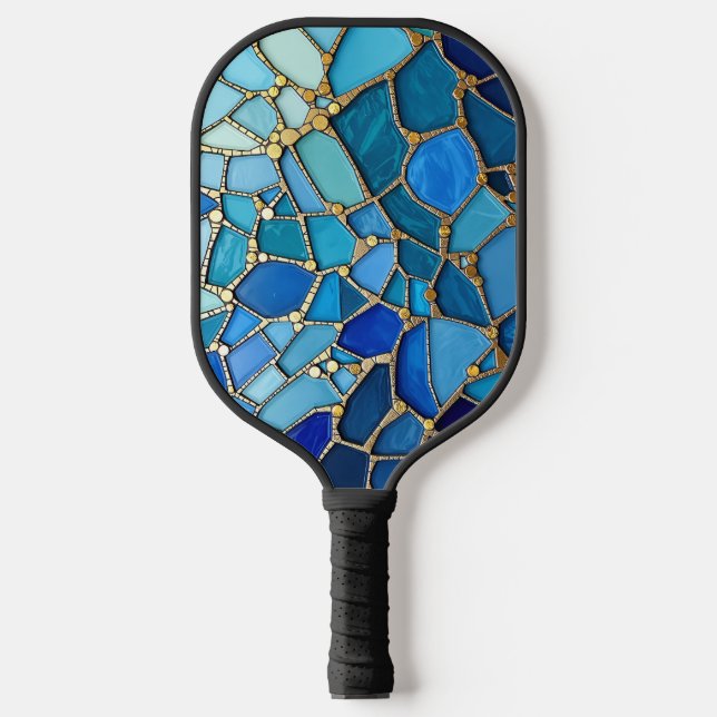 Raquette De Pickleball Sea of Waves Blue and Gold Mosaic Fine Art (Recto)
