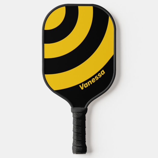 Raquette De Pickleball Sécurité Abeille Cercle Rayé Nostalgique avec Nom (Recto)