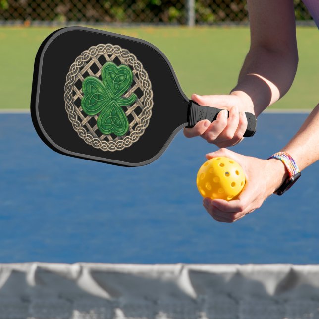 Raquette De Pickleball Shamrock noir sur noeuds celtiques (Insitu)