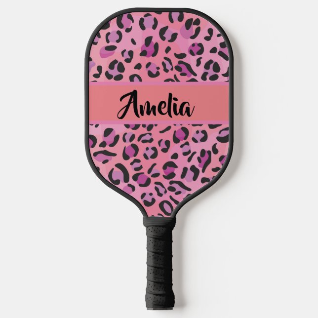 Raquette De Pickleball Signature rétro rose et orange léopard (Recto)
