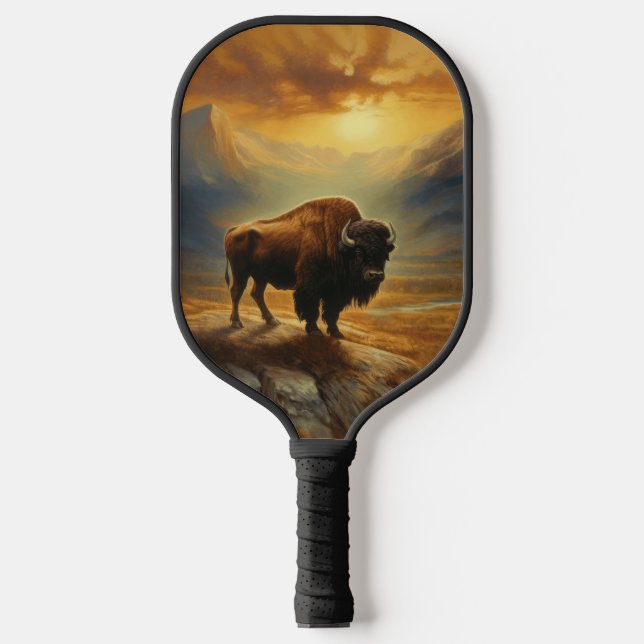 Raquette De Pickleball Silhouette du coucher de soleil de bison de buffle (Recto)