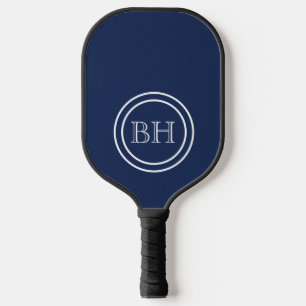 Raquette De Pickleball Simple Elegant Marine Blue Monogramme Personnalisé