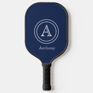Raquette De Pickleball Simple Elegant Marine Blue Monogramme Personnalisé