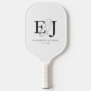 Raquette De Pickleball Simple Élégant Monogramme de Mariage de Couple