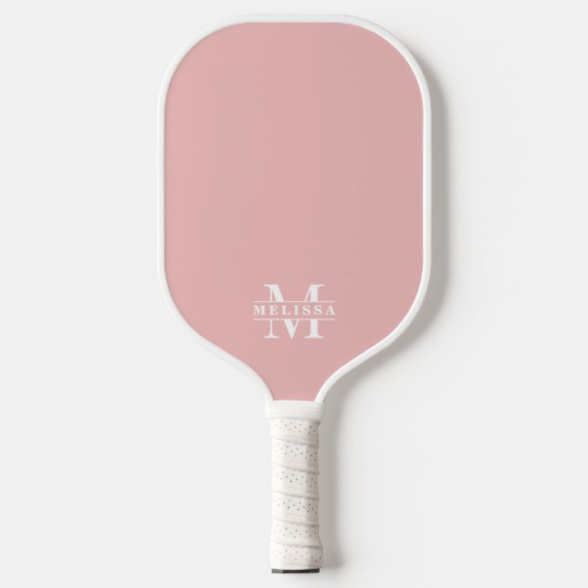 Raquette De Pickleball Simple Élégant Monogramme Rose (Recto)