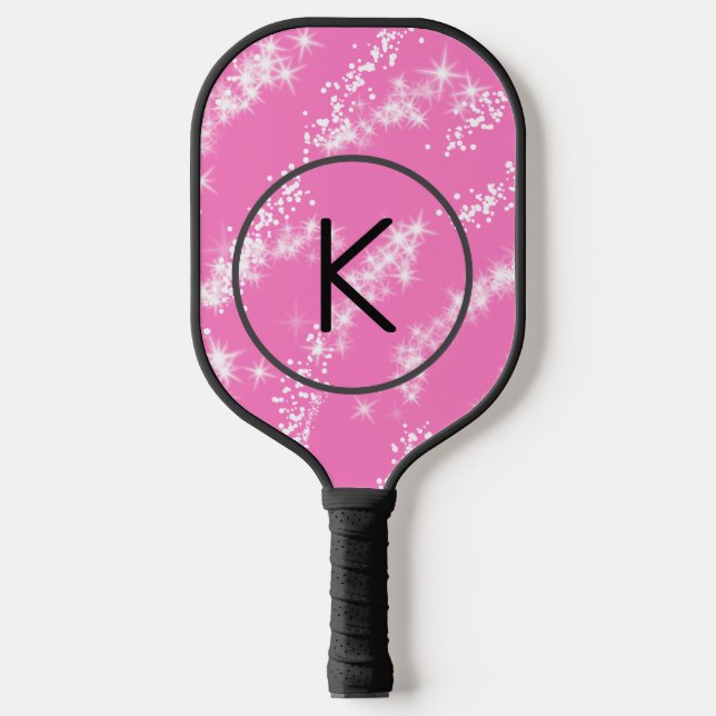 Raquette De Pickleball simple monogramme blanc monogramme rose parties sc (Recto)