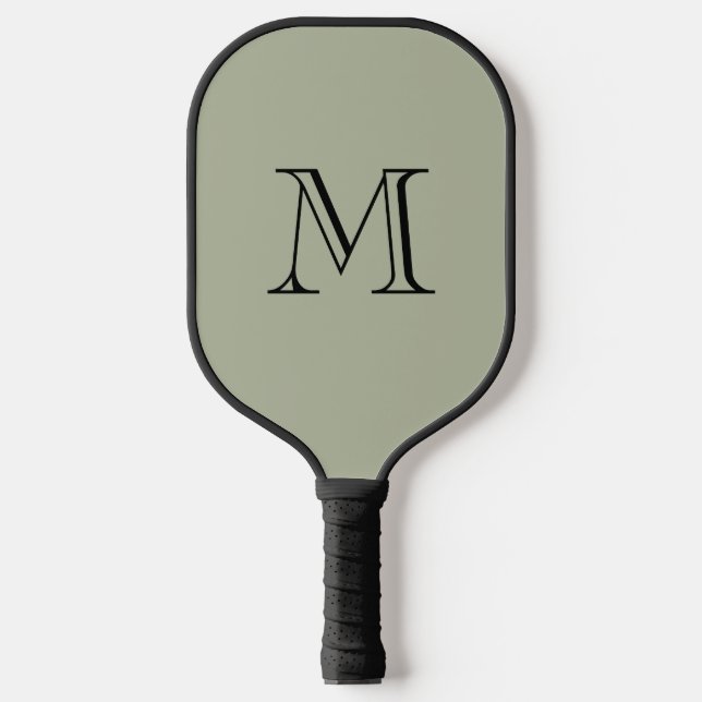 Raquette De Pickleball Simple Monogramme Initiale Vert Sauge Gras (Recto)