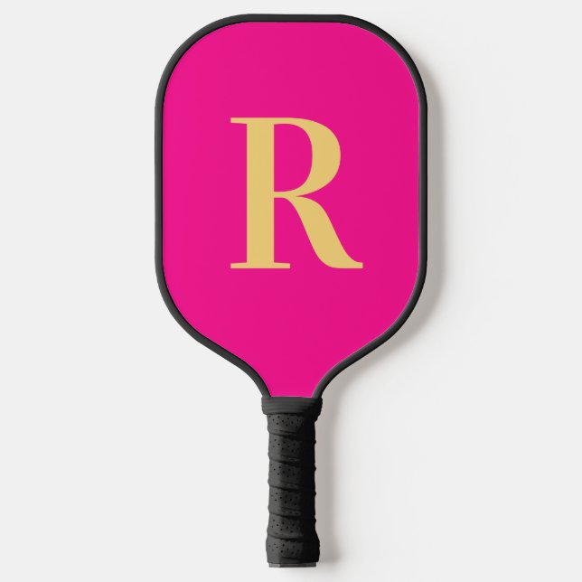 Raquette De Pickleball Simple Monogramme moderne Hot rose (Recto)