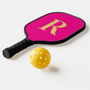 Raquette De Pickleball Simple Monogramme Moderne Rose Chaud