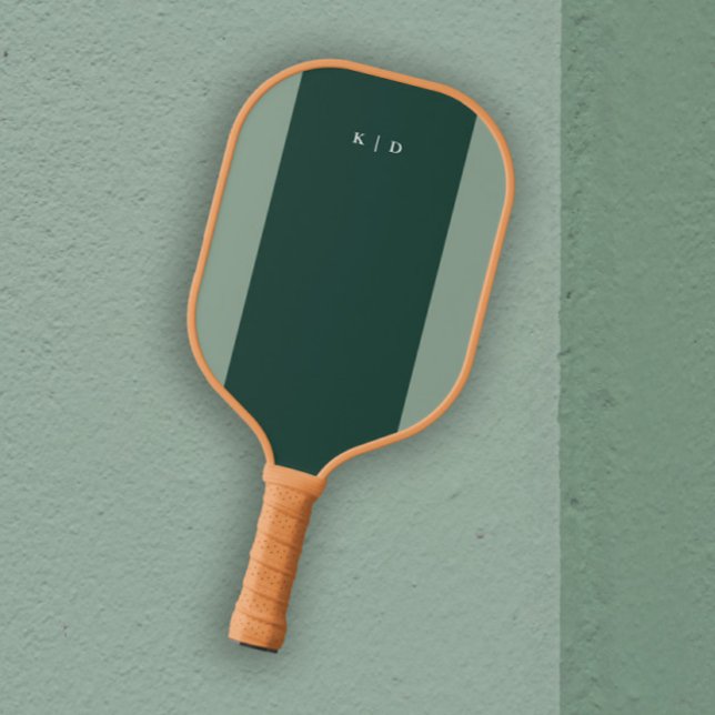 Raquette De Pickleball Simple Monogramme Stripe Vert Foncé  (Elegant Simple Monogram Pickleball Paddle.)