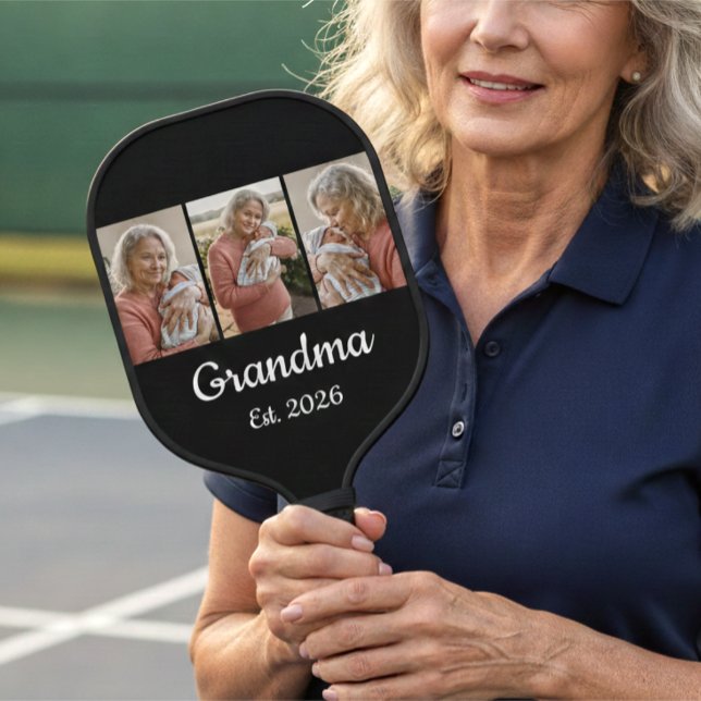 Raquette De Pickleball Simple Script Grand-mère Établie 3 Photo Année (Créateur téléchargé)