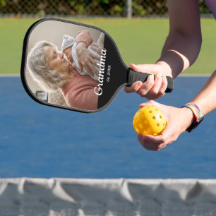 Raquette De Pickleball Simple Script Grand-mère Établie.Photo Année Noir