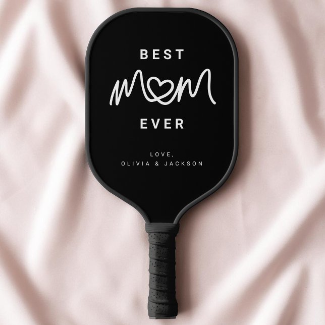 Raquette De Pickleball Simple Script Noir et Blanc Maman Parfaite Incroya (Simple Black and White Script Cute Best Mom Ever Pickleball Paddle)