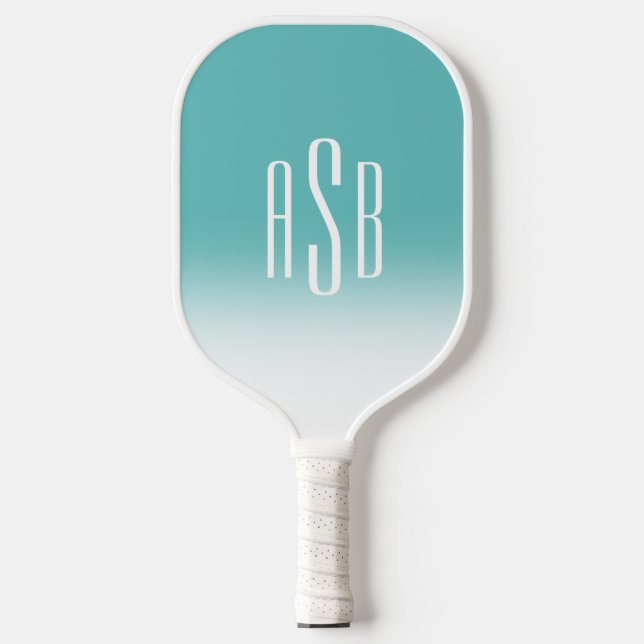 Raquette De Pickleball Simple trois lettres Turquoise blanc Ombre Monogra (Recto)